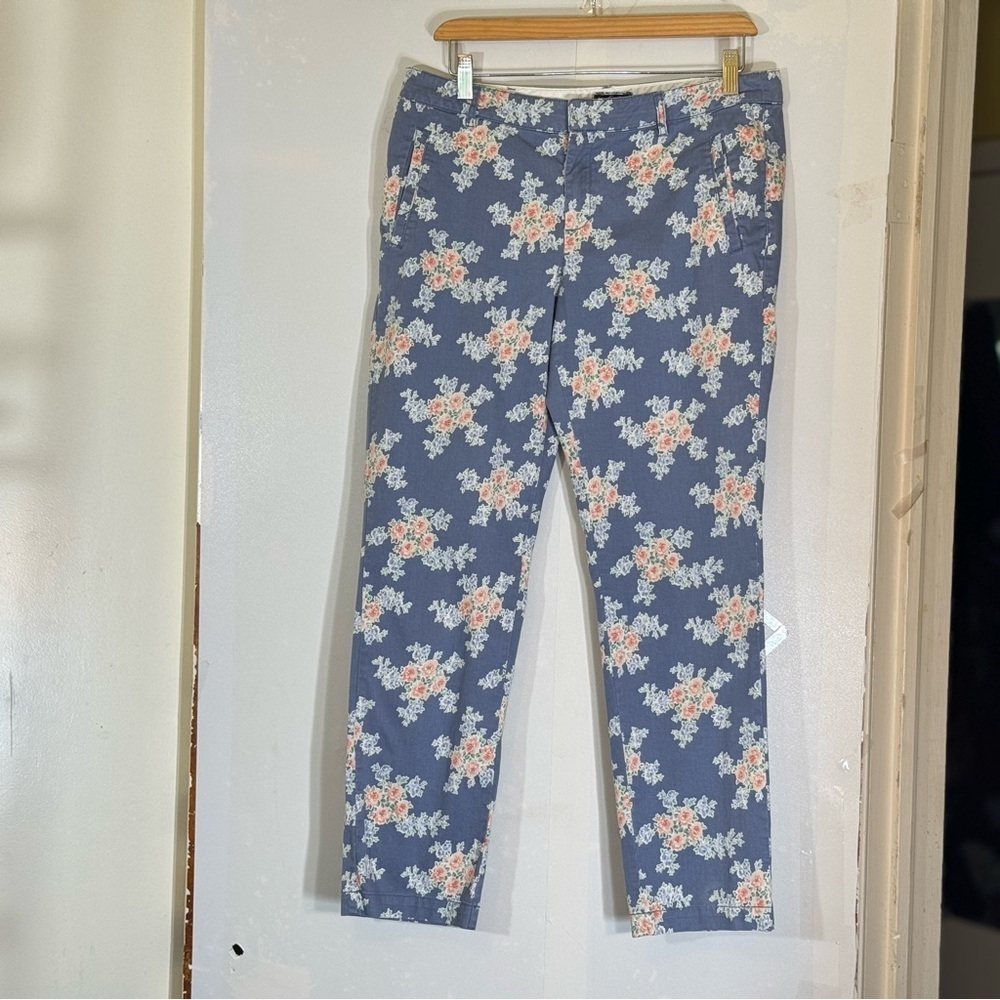 Lord & Taylor Floral Print Chino Pants - Blue and Pink | Size 10